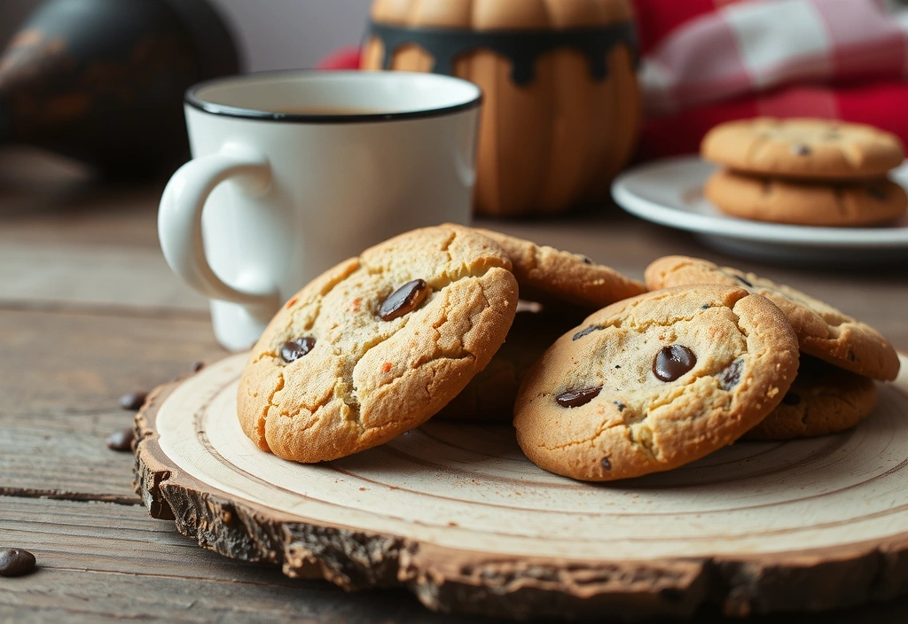 Ilustracja ciasteczek na talerzyku z kubkiem kawy