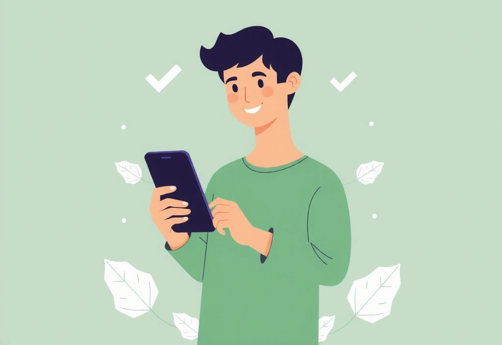 Ilustracja potwierdzenia rejestracji, osoba otrzymująca powiadomienie na telefonie