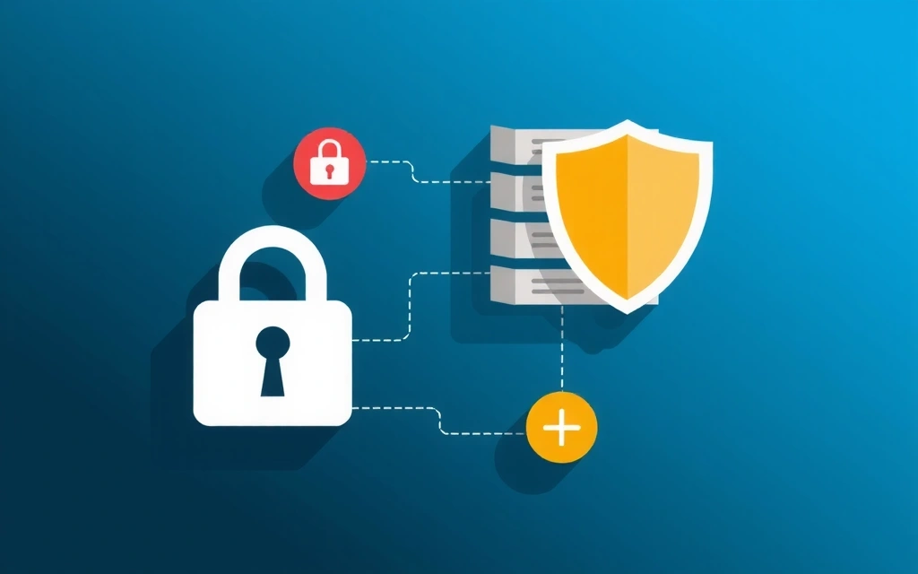 Ilustracja przedstawiająca bezpieczne przechowywanie danych cyfrowych, z ikonami kłódki i tarczą, symbolizującymi ochronę prywatności.