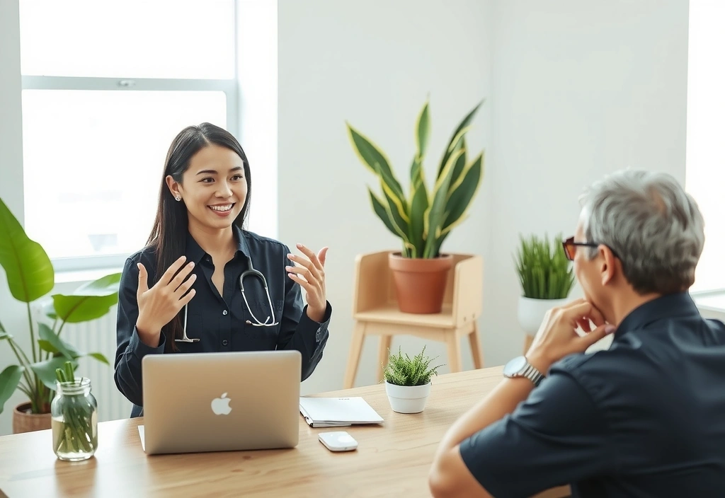 Kobieta prowadząca konsultacje dietetyczne online z klientką na laptopie